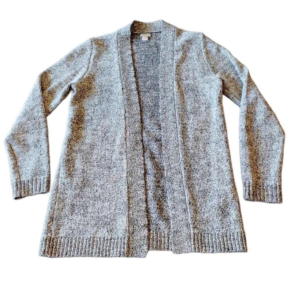 J. Crew cream and black marled open front cardigan